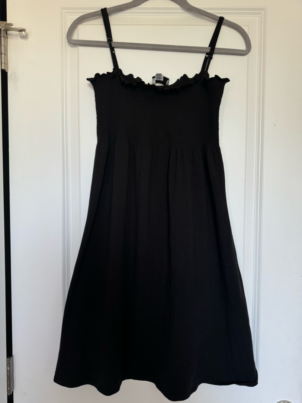 Ann Taylor Black Smocked Top with Ruffle Edge